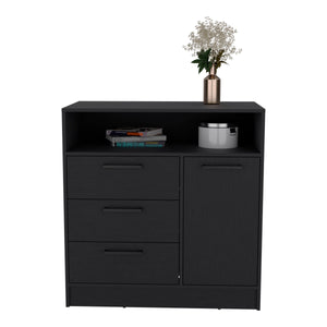 English Elm Dresser with Spacious 3-Drawer and Single-Door Cabinet, Engineered Wood, Sleek Modern Storage Design Black 38 L x 25 W x 4 H B097S00092