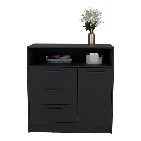 English Elm Dresser with Spacious 3-Drawer and Single-Door Cabinet, Engineered Wood, Sleek Modern Storage Design Black 38 L x 25 W x 4 H B097S00092