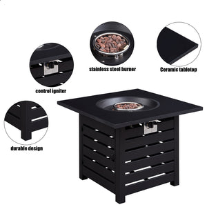 English Elm Fire Pit Table 50,000 BTU Propane Outdoor Patio Firepit with Auto-Ignition, Tile Top, CSA-Certified Black 36 L x 36 W x 9.25 H T3609P333095