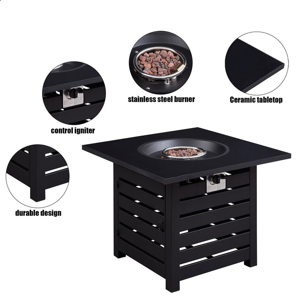 English Elm Fire Pit Table 50,000 BTU Propane Outdoor Patio Firepit with Auto-Ignition, Tile Top, CSA-Certified Black 36 L x 36 W x 9.25 H T3609P333095