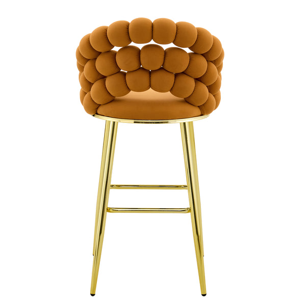English Elm Set of 2 Sculptural Bubble Back Velvet Barstools with Glamorous Electroplated Legs Gold,Orange W3875P370838