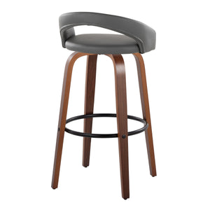 English Elm Fixed-height Swivel Barstools Walnut Bentwood Legs Grey Faux Leather Seat Set of 2 B202S01858