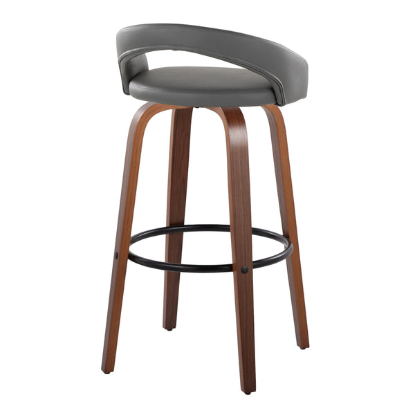 English Elm Fixed-height Swivel Barstools Walnut Bentwood Legs Grey Faux Leather Seat Set of 2 B202S01858