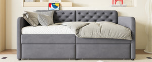 English Elm Twin Velvet Daybed with Storage Drawers Tufted Sofa Bed for Guest or Studio Rooms W1670P410536