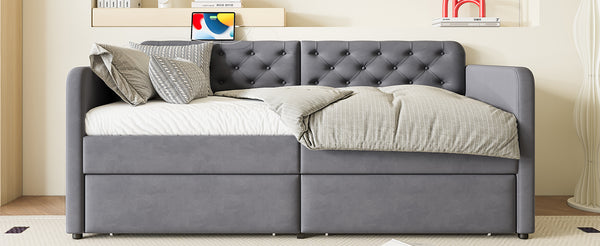 English Elm Twin Velvet Daybed with Storage Drawers Tufted Sofa Bed for Guest or Studio Rooms W1670P410536