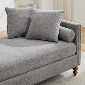 English Elm 75.2'' Chenille Upholstered Daybed Chaise with Nailhead Trim and Rubberwood Legs Gray W3188S00058