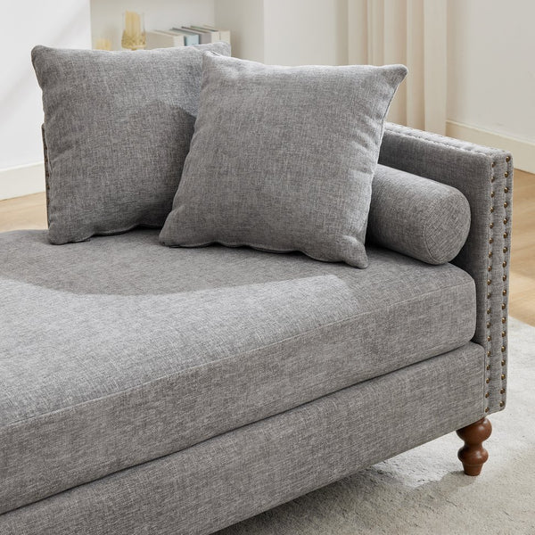 English Elm 75.2'' Chenille Upholstered Daybed Chaise with Nailhead Trim and Rubberwood Legs Gray W3188S00058