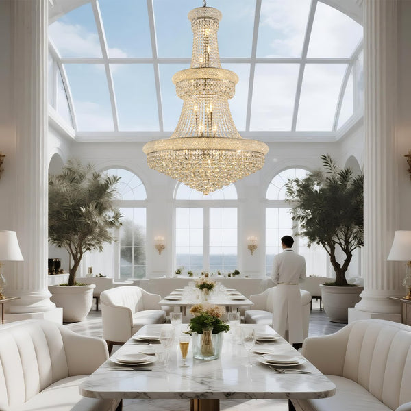 English Elm 32-Inch Crystal Chandelier 21-Light K9 Luxury Ceiling Fixture for Dining Room Bedroom Modern Empire Chrome W2869S00028