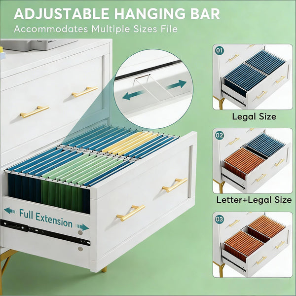 English Elm Multi-functional Nordic Filing Cabinet White Two Drawer Gold Handle Home Office Storage Gold,White T3971P449222