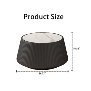 English Elm Light Sintered Stone Top Round Coffee Table with Sculpted Leather Base for Living Room W3081P367629