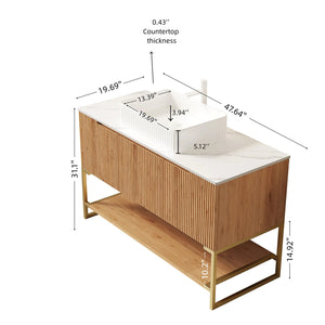 English Elm 48" Freestanding Bathroom Vanity Cabinet Sintered Stone Top Woodgrain Finish Open Shelf W2615S00463