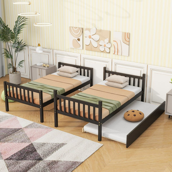 English Elm Twin Over Rubberwood Bunk Bed Convertible with Storage Drawers and Safety Rails Espresso W504S00296