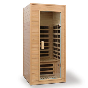 English Elm Hemlock Single Infrared Sauna with Roof Heaters Tempered Glass Door and Led Light W632S00011