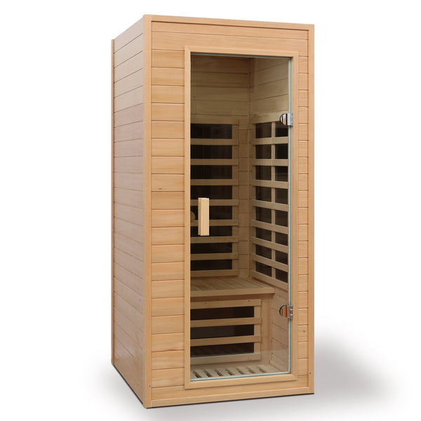English Elm Hemlock Single Infrared Sauna with Roof Heaters Tempered Glass Door and Led Light W632S00011