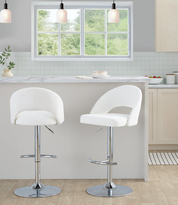 English Elm Adjustable Swivel Barstools Set of 2 Fabric Seat Black Metal Base Kitchen Counter Cream B202S02005