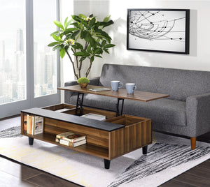 English Elm Avala Walnut & Black Lift-Top Coffee Table with 4 Compartments, Durable Melamine Top, Modern Legs B2726P251272