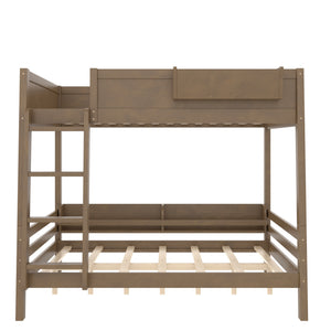 English Elm Full Pine Bunk Bed with Integrated Bookshelves Guardrails and Detachable Frame Brown W5316S00012