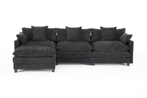 English Elm 108" L-shaped Chenille Cloud Sectional Deep Seat Sofa with Ottoman for Living Rooms Black W3244S00004