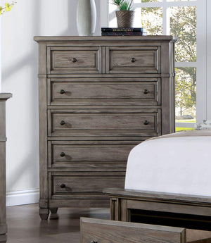 English Elm Transitional Solid Wood Chest with Five Smooth Glide Drawers, Felt-Lined Top, Timeless Design Gray 43 L x 21 W x 54 H B2741P369384