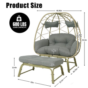 English Elm Double Wicker Egg Chair with Ottoman Bohemian Rattan Outdoor Lounge for Patio T5880P501482
