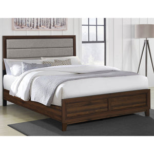 English Elm Anza Walnut Upholstered Queen Bed with Padded Headboard, Durable Laminate Finish, Scuff-Resistant Style B062S01312