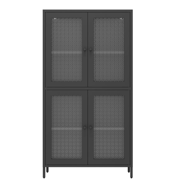 English Elm Classic Metal Storage Cabinet With 4 Glass Doors - Stylish Freestanding Bookcase For Any Room W2378P176269