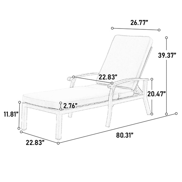 English Elm Aluminium Cast lounge chair with adjustable backrest, rolling wheels & durable cross-weave frame for outdoor comfort and longevity Grey W640P314018