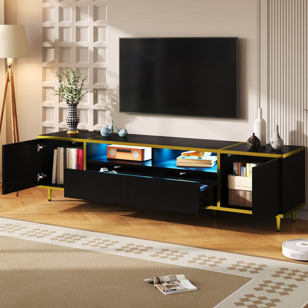 English Elm Vibe 70.9'' Modern Tv Stand For 80-Inch Tvs, Stylish Entertainment Center With Led Lights & Storage N724P284377B-GIGA
