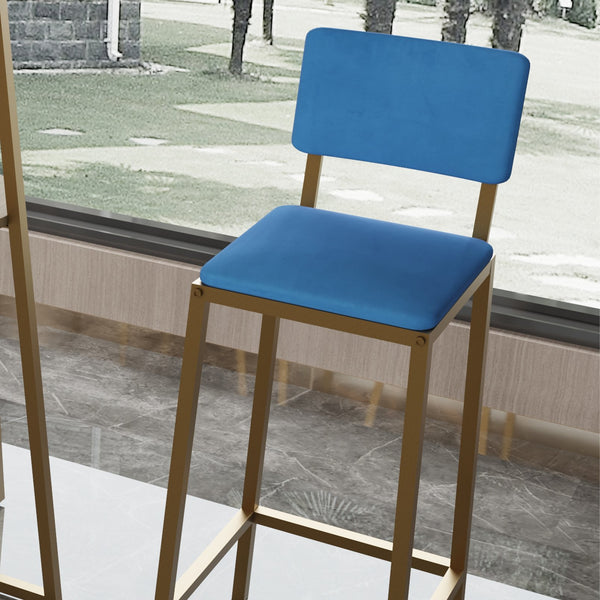 English Elm Bar Table and Chair Set Gold Frame Blue Velvet Cushions with Built-in Storage Shelf W3064P245389
