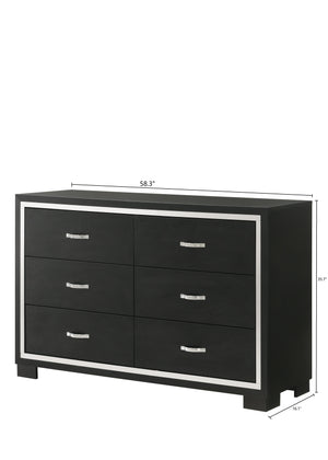 English Elm Modern Sleek 4-Drawer Bedroom Chest with Metal Handles, Contemporary Wooden Dresser for Storage and Style Black 60.79 L x 18.39 W x 32.48 H B2741P371620