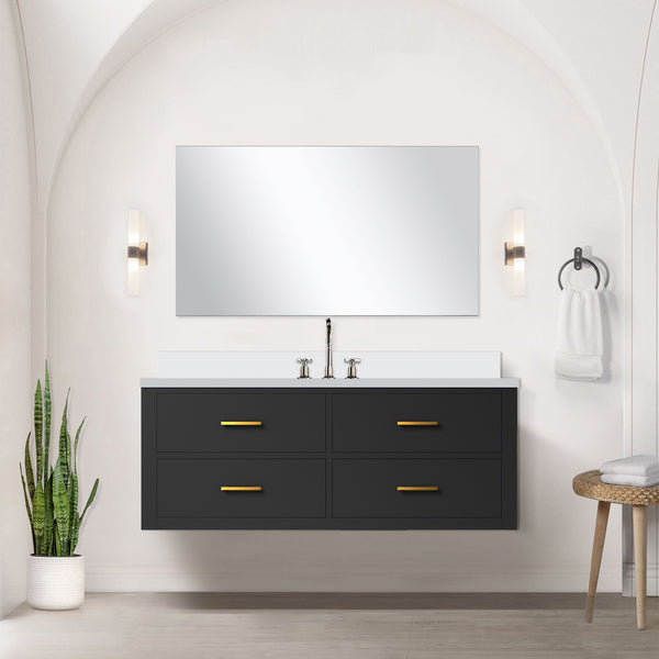 English Elm Black Single Bath Vanity 48" W X 22" D With Elegant White Quartz Top - Fully Assembled & Stylish B2731P257993