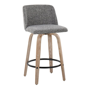 English Elm Toriano 26" Mid-Century Modern Swivel Counter Stools In White-Washed Wood & Grey Noise Fabric - Set Of 2 B202S00414-GIGA