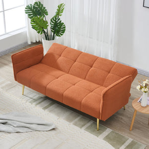 English Elm 70-inch Teddy Fleece Sofabed Convertible Futon with Adjustable Arms & Backrest, Plush Studio Bed Lounge Orange W2290P257421