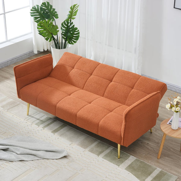 English Elm 70-inch Teddy Fleece Sofabed Convertible Futon with Adjustable Arms & Backrest, Plush Studio Bed Lounge Orange W2290P257421