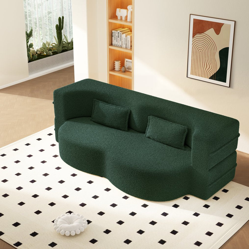 English Elm Modern Corduroy Floor Sofa Foldable Twin Sleeper Foam Filled for Dorms and Playrooms Green W1885P446602