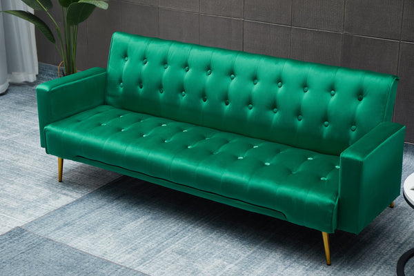 English Elm Sofa Bed Velvet Upholstered Convertible with Gold Metal Legs for Studio Spaces Green B205P246431