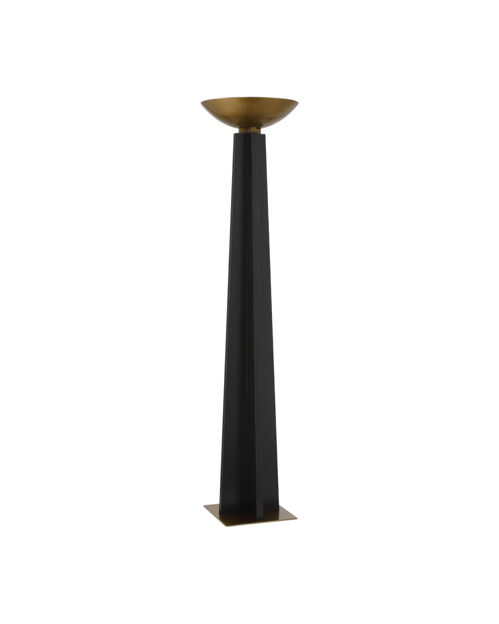 Currey & Company Calyx Torchiere Floor Lamp - Elegant Telescoping Design With Antique Brass Base & Led Light Source Black Wood ,Metal 8000-0167-currey-company