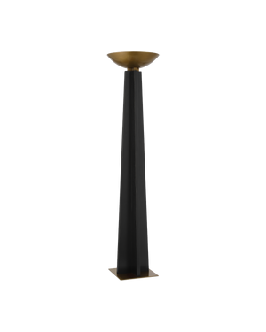 Currey & Company Calyx Torchiere Floor Lamp - Elegant Telescoping Design With Antique Brass Base & Led Light Source Black Wood ,Metal 8000-0167-currey-company