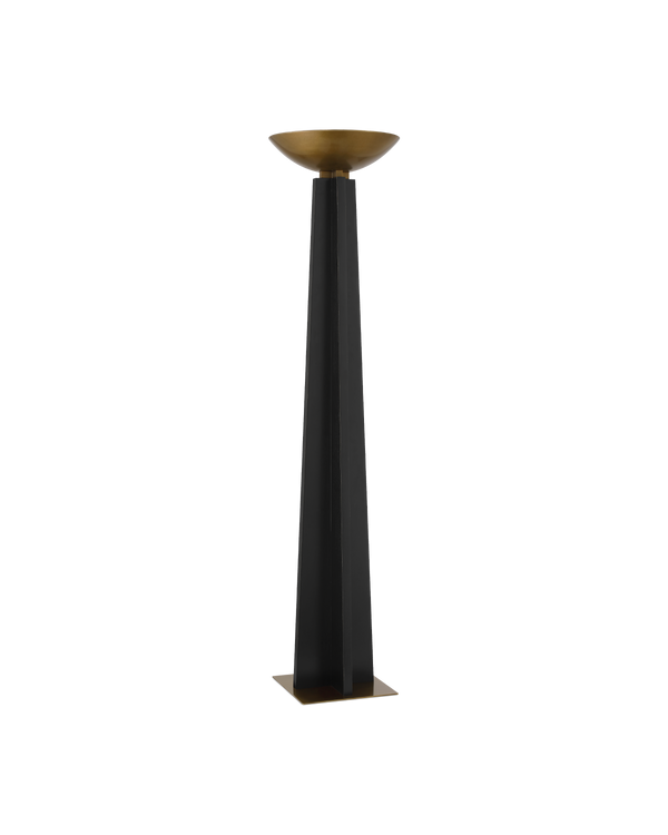 Currey & Company Calyx Torchiere Floor Lamp - Elegant Telescoping Design With Antique Brass Base & Led Light Source Black Wood ,Metal 8000-0167-currey-company