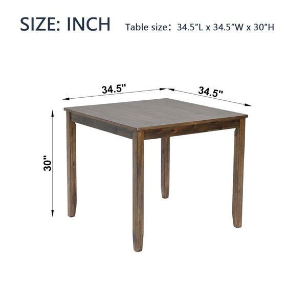 English Elm Wooden Dining Table For Small Spaces - Elegant Walnut Square Table Seats 4, Modern & Durable Design W1998126376-GIGA