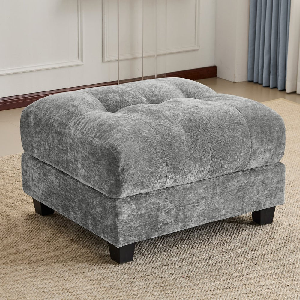 English Elm Ottoman and Chenille Sofa Set with Adjustable Backrest for Relaxed Living Room Comfort Gray W2606P359228