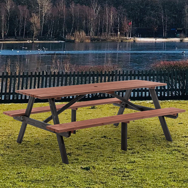 English Elm 75" Solid Fir Outdoor Picnic Table Set with Benches Two-tone Finish Heavy Duty Patio W1422P385498