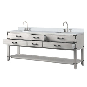 English Elm White Oak Double Bath Vanity With Cultured Marble Top, Chrome Faucet & Ample Storage Solutions B2731P260401-GIGA