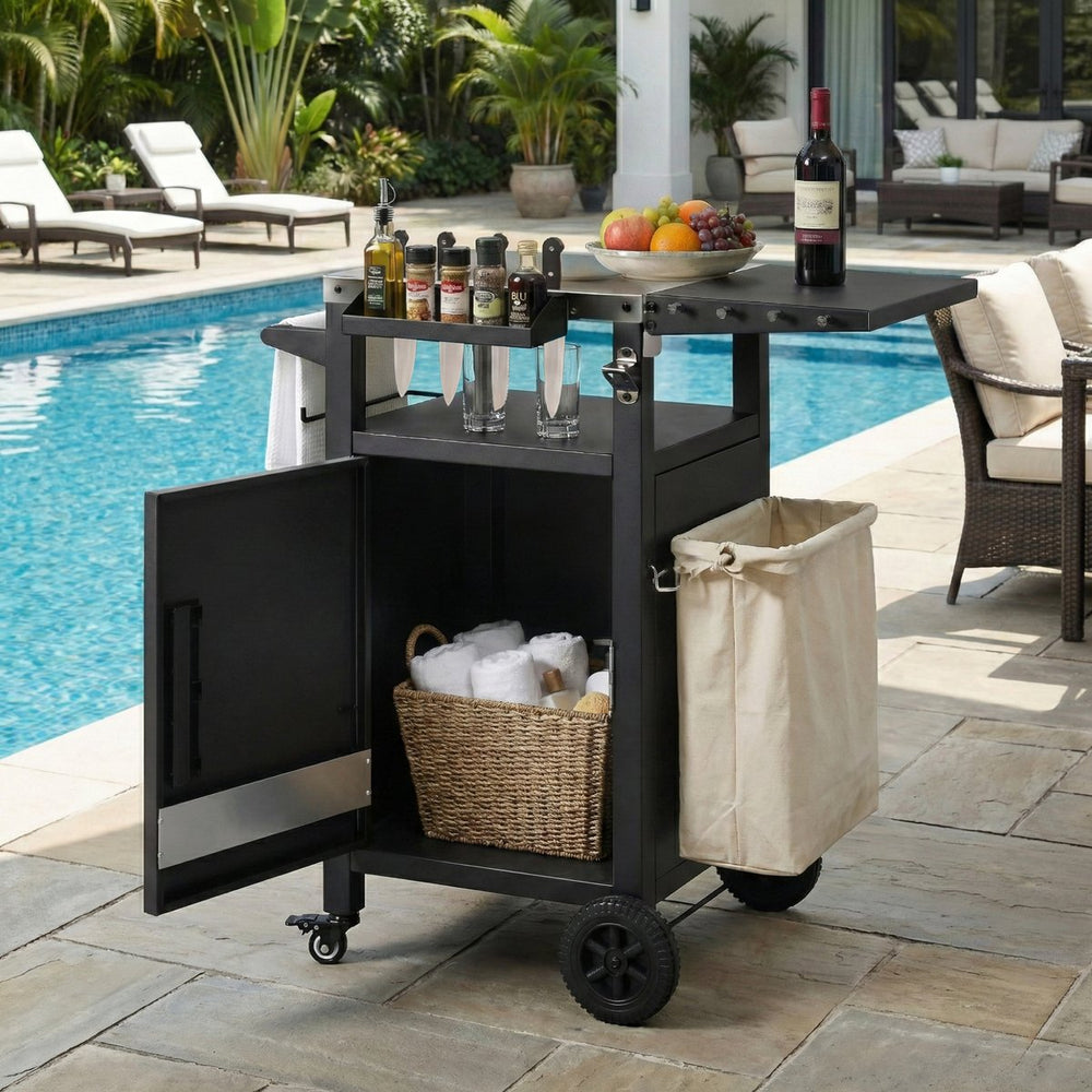 English Elm K&k Outdoor Grill Cart Stainless Steel Prep Station with Storage and Drop Leaf N707P379798B