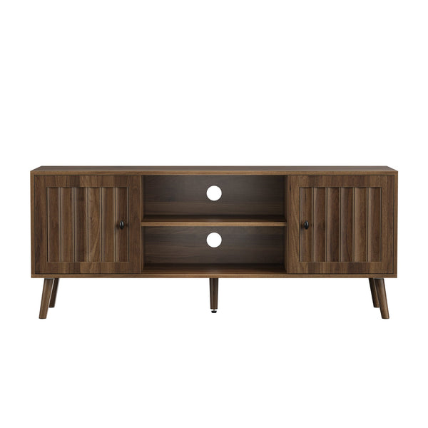English Elm 55-inch Mid-century Media Console with Louvered Doors and Solid Wood Legs for Living Room W1706P465297