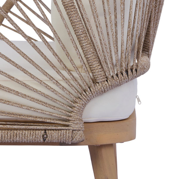 English Elm Acacia Wood Outdoor Tub Chair Woven Rope Accents Plush Cushion Coastal Patio Seat N767P368976L