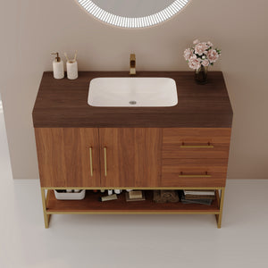 English Elm 36" Freestanding Bathroom Vanity Sintered Stone Top Integrated Basin Gold Hardware W3136S00058