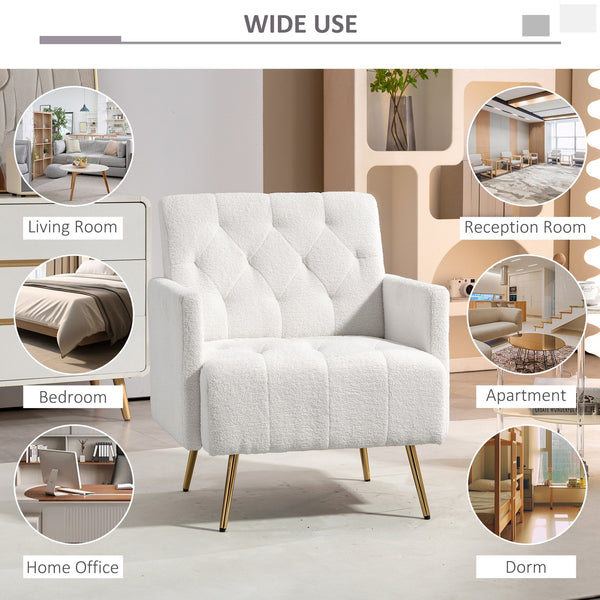 English Elm HOMCOM Sherpa Accent Chair with Tufted Diamond Stitching, Gold Steel Legs, Plush Berber Fleece Comfort W2225P173964