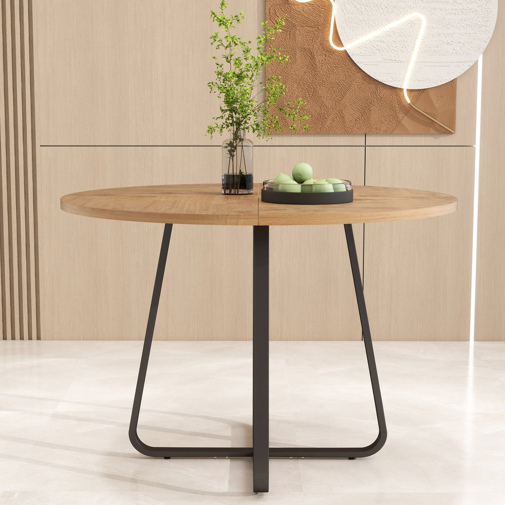 English Elm 43.3" Round Mdf Dining Table Seats Six with X Base Modern Minimalist Kitchen W1727P426752