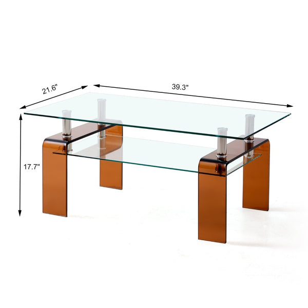English Elm Tempered Glass Coffee Table - Modern 2-Tier Design With Stylish Brown Legs For Living Room Elegance W1718P253273-GIGA